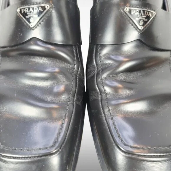 Prada Brushed Leather Triangle Logo Loafers Size: 8.5 - Picture 14 of 16